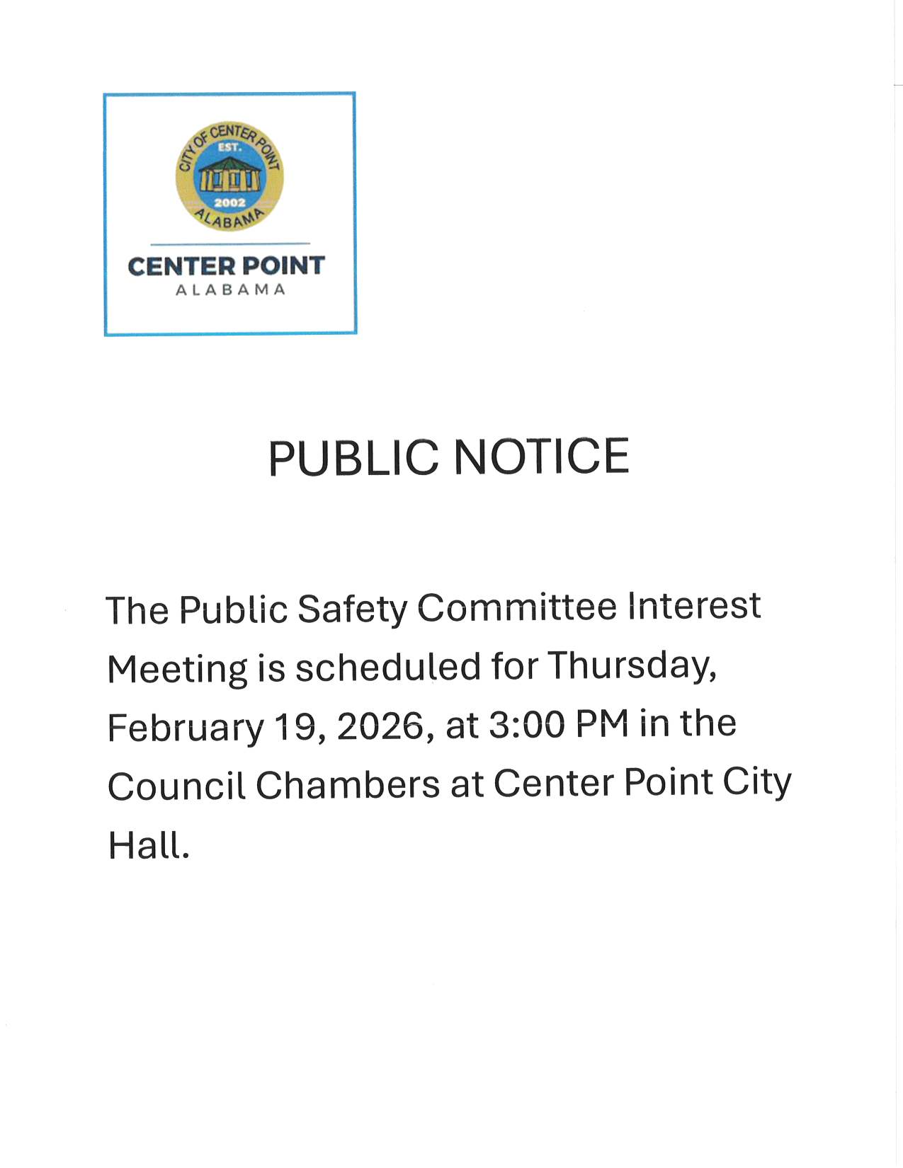 Public Notice Regarding Public Safety Committee Interest Meeting