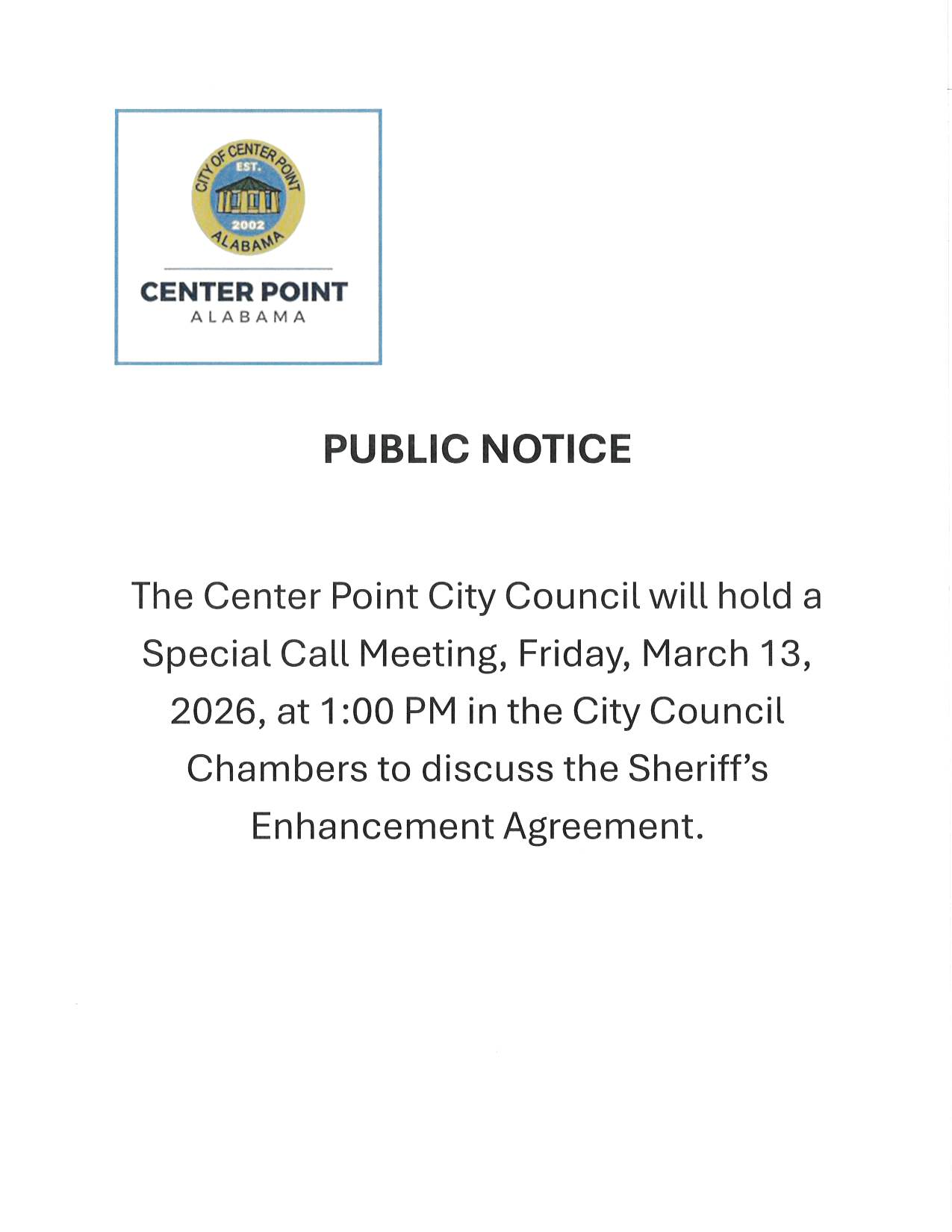 Public Notice Regarding the Sheriffs Enhancement Agreemenrt