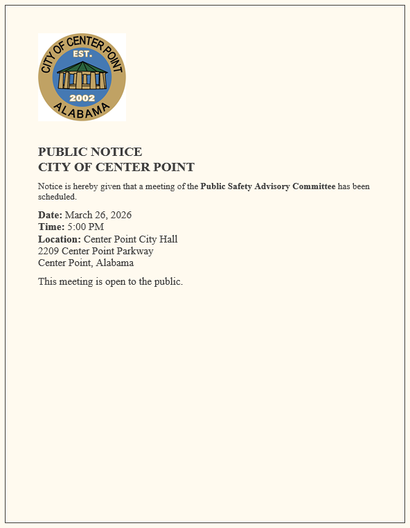 Public Notice Regarding Public Safety Committee