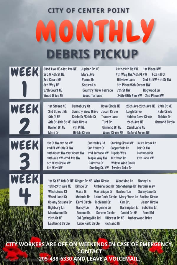 Debris & Bulk Pick Up schedule